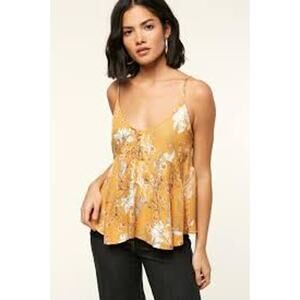 O'NEILL Madison Top Gold Floral Crop Cami Tank Size Large L FEMININE BEACH VACAY
